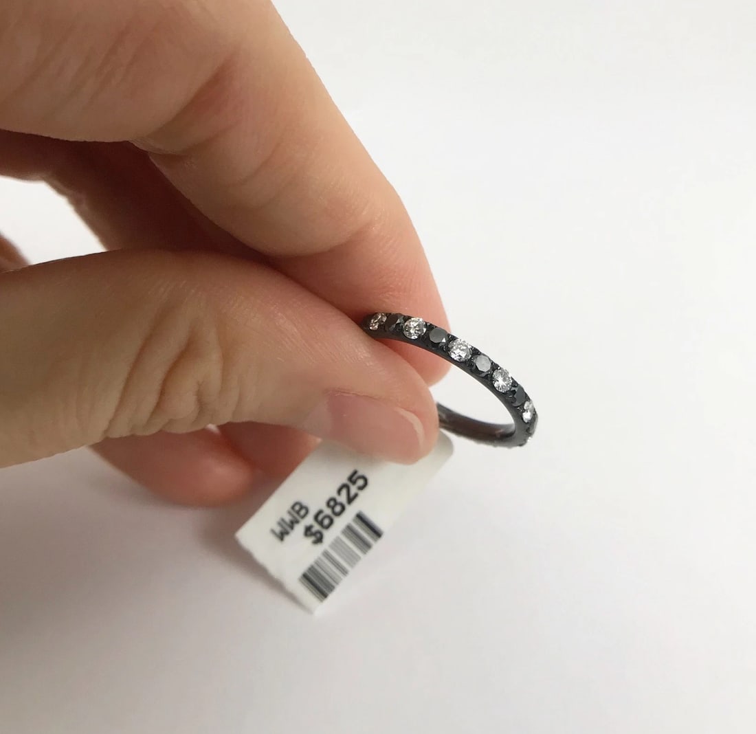 Black White Diamond Eternity Band Ring 18K Black Gold .90 CTW, Size 4.5, 1.75 Gr - 6