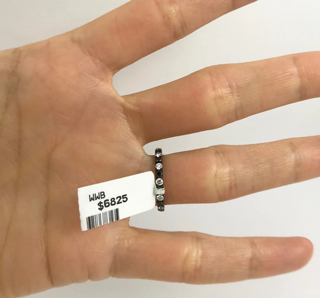 Black White Diamond Eternity Band Ring 18K Black Gold .90 CTW, Size 4.5, 1.75 Gr - 7