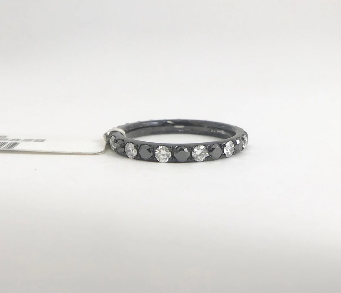 Black White Diamond Eternity Band Ring 18K Black Gold .90 CTW, Size 4.5, 1.75 Gr - 9