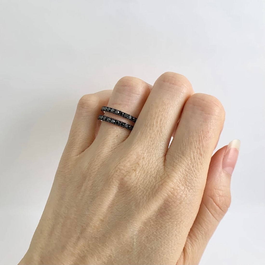 Black Diamond Eternity Band Ring 18K Black White Gold, 1.04 CTW, Size 6, 2.02 Gr - 7