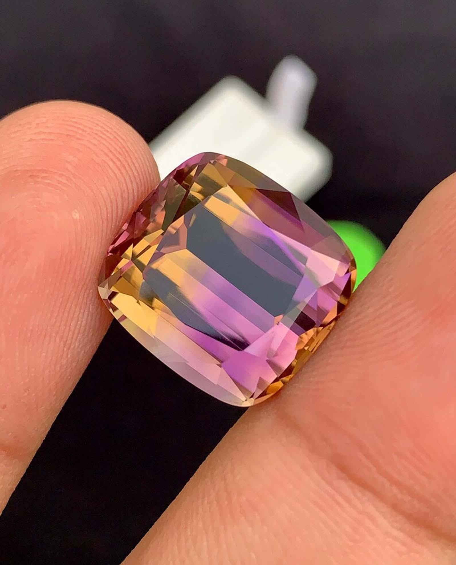 Cushion Cut Ametrine Gemstone: Royal Purple & Golden, 22 Carats - 3
