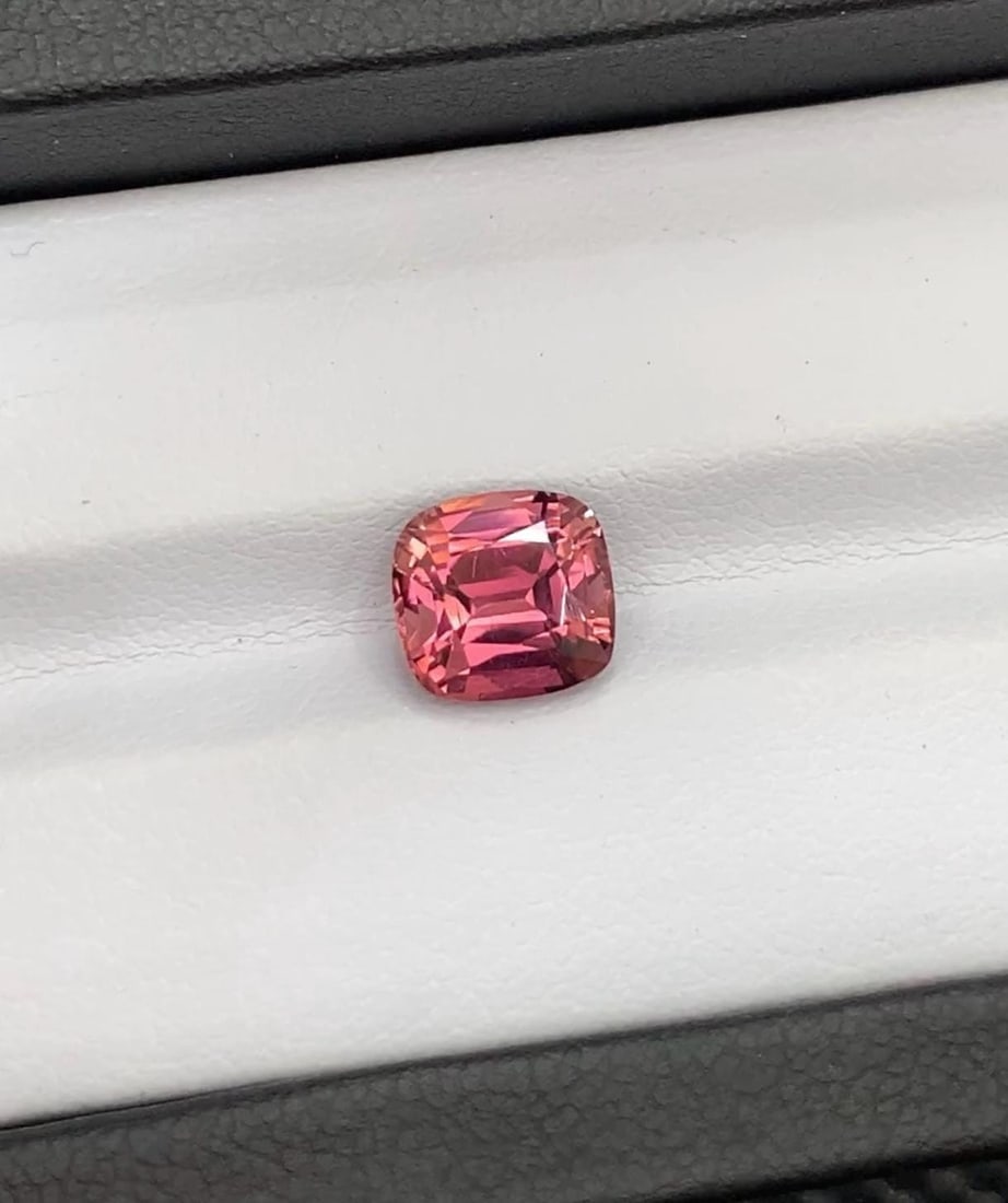 Reddish Hot Pink Tourmaline Gemstone: 2.65 Carat Cushion Cut - 3