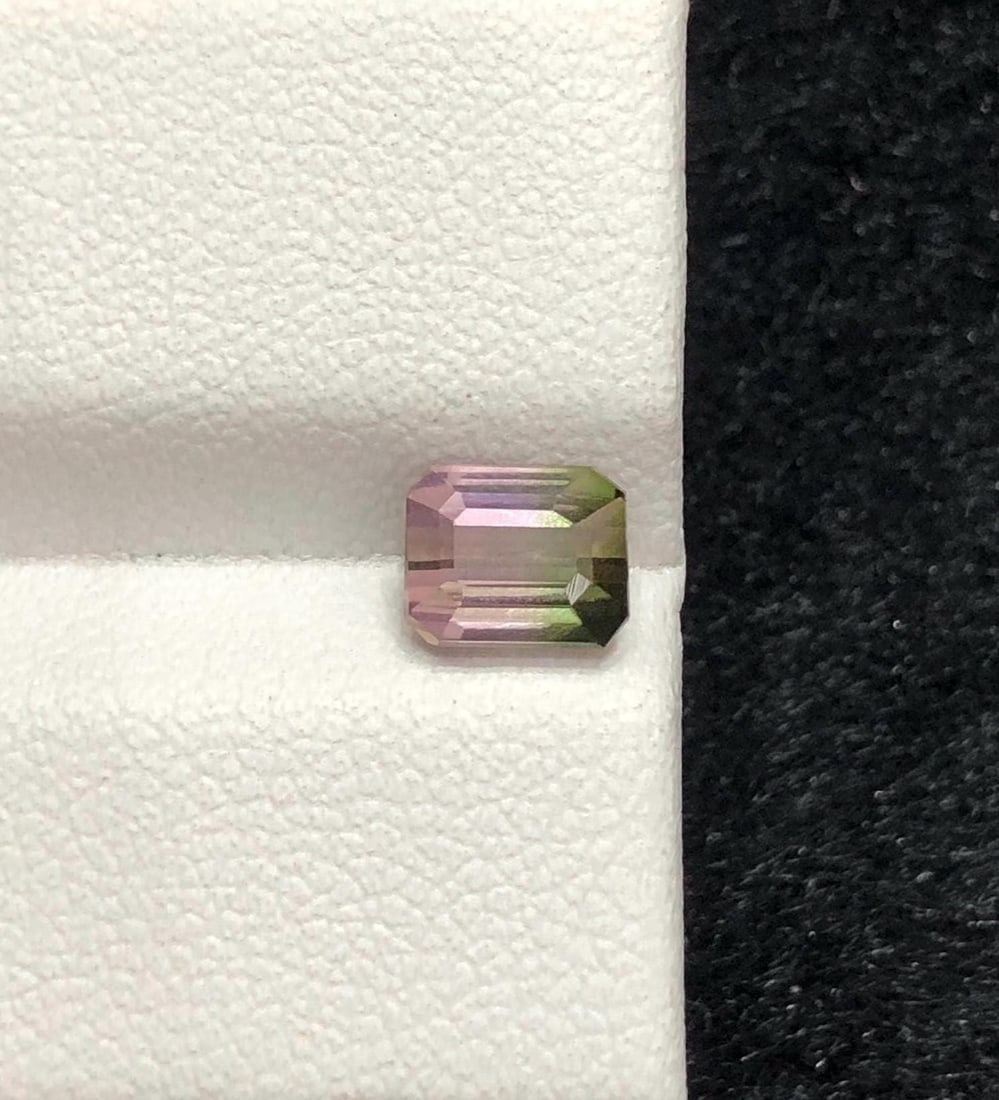 Emerald Cut Bi-Color Tourmaline Gemstone: Pink Green Afghan Crystal, 1.31 CT - 2