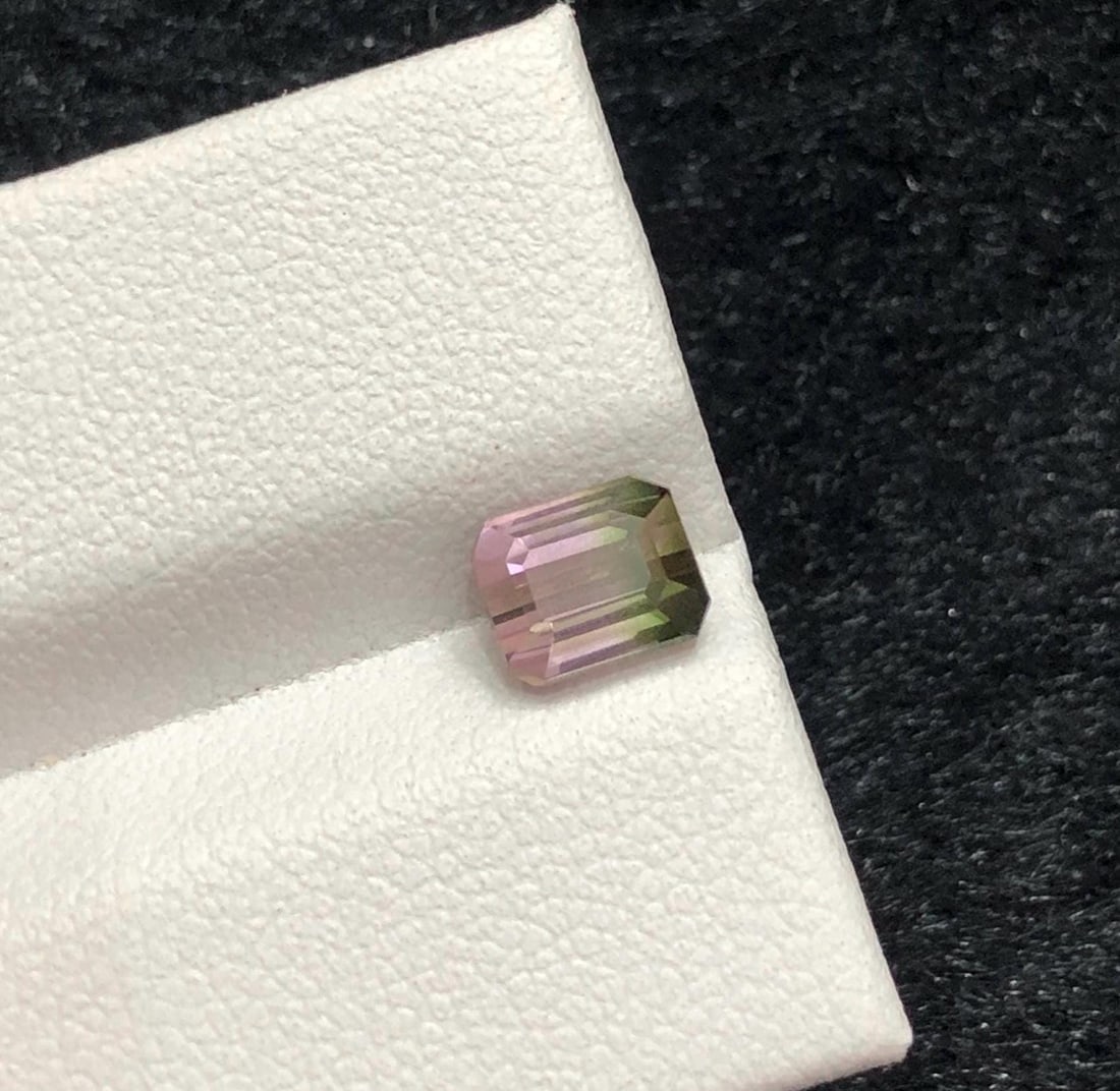 Emerald Cut Bi-Color Tourmaline Gemstone: Pink Green Afghan Crystal, 1.31 CT - 3
