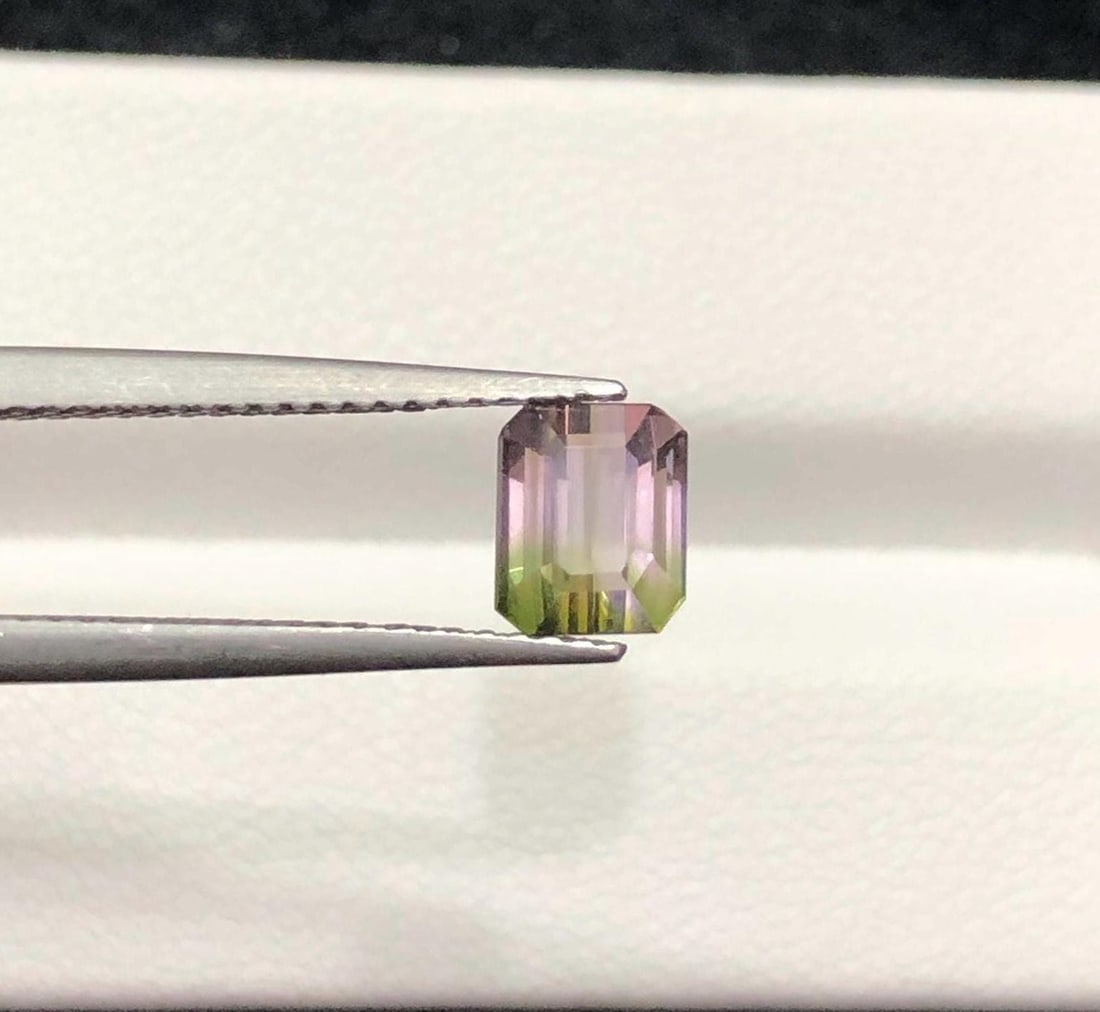 Emerald Cut Bi-Color Tourmaline Gemstone: Pink Green Afghan Crystal, 1.31 CT - 4