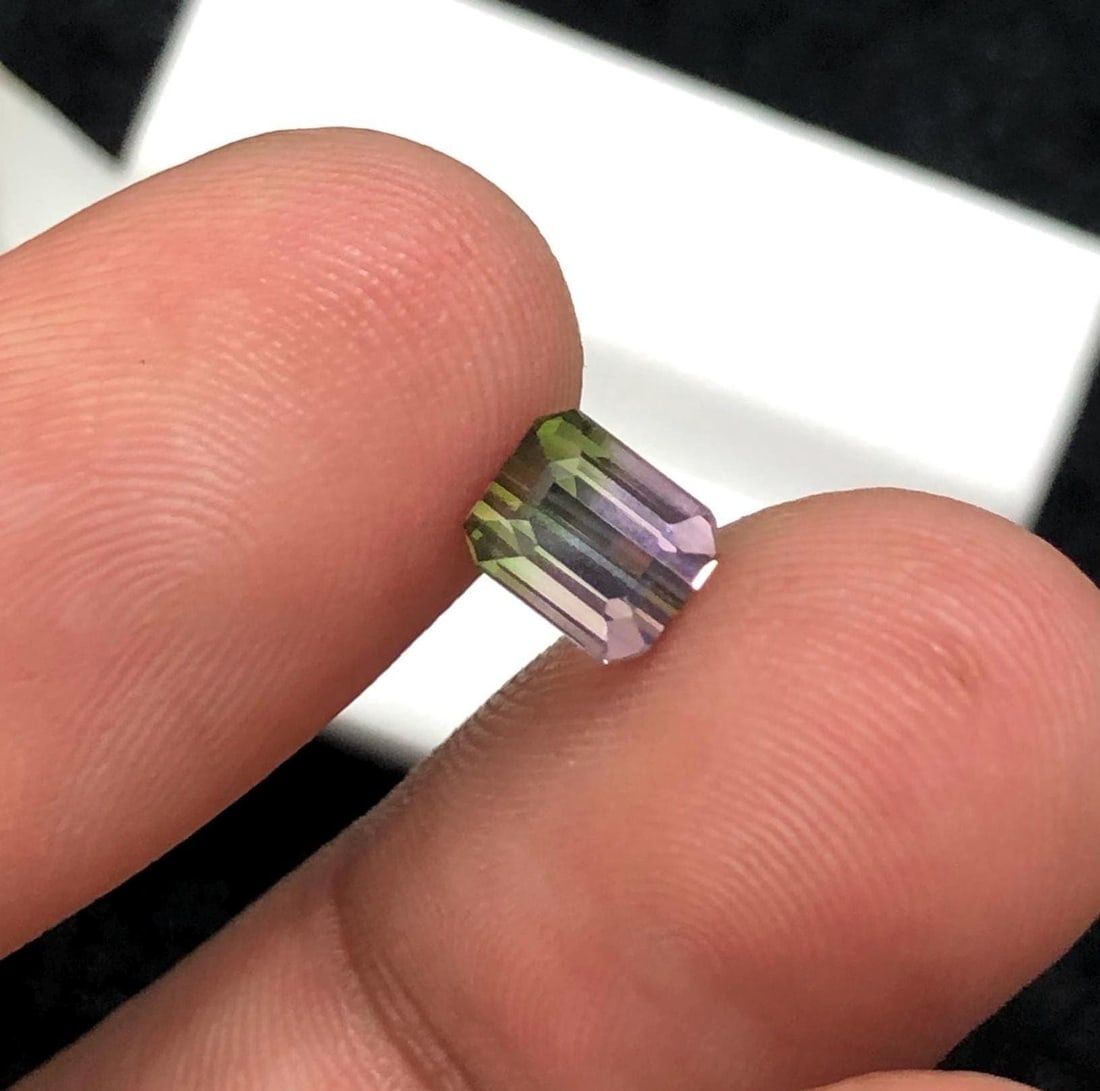 Emerald Cut Bi-Color Tourmaline Gemstone: Pink Green Afghan Crystal, 1.31 CT - 5