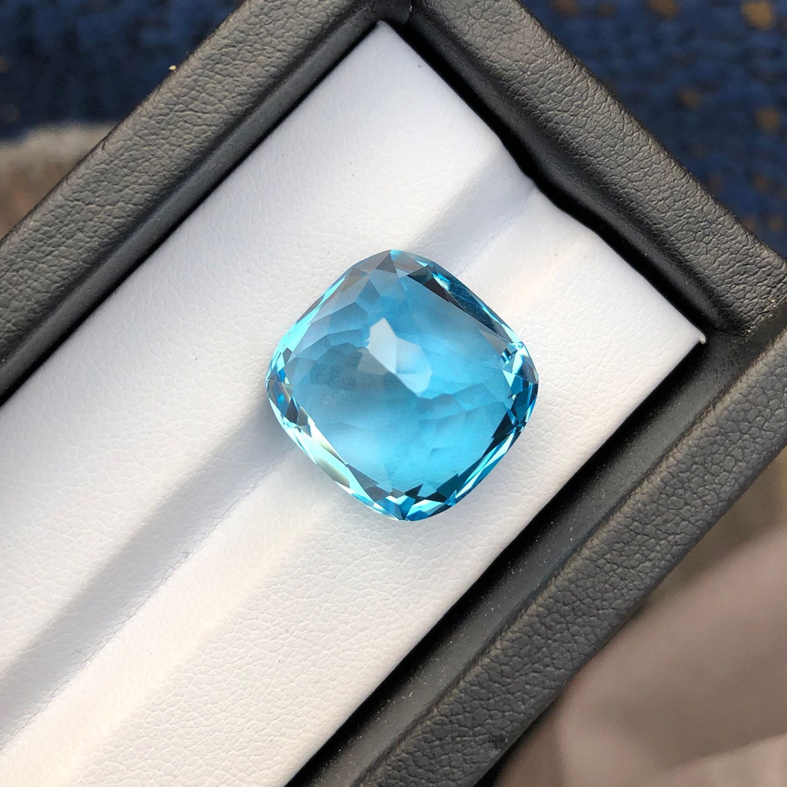 32.2 Carat Swiss Blue Topaz Gemstone: Cushion Cut December Birthstone - 6