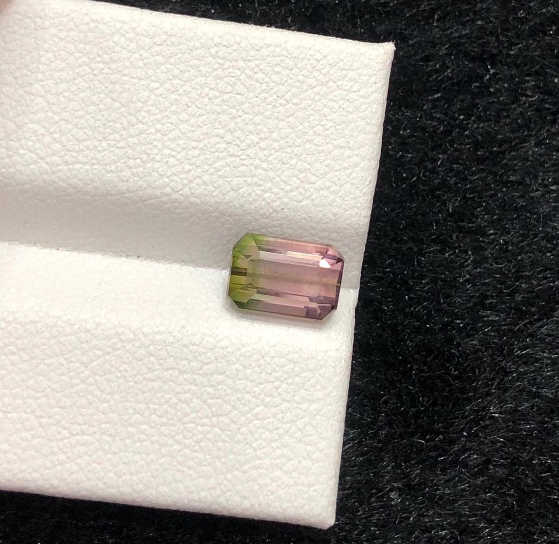 Bi-Color Tourmaline Gemstone: Emerald Cut Green & Pink Afghan Crystal - 3
