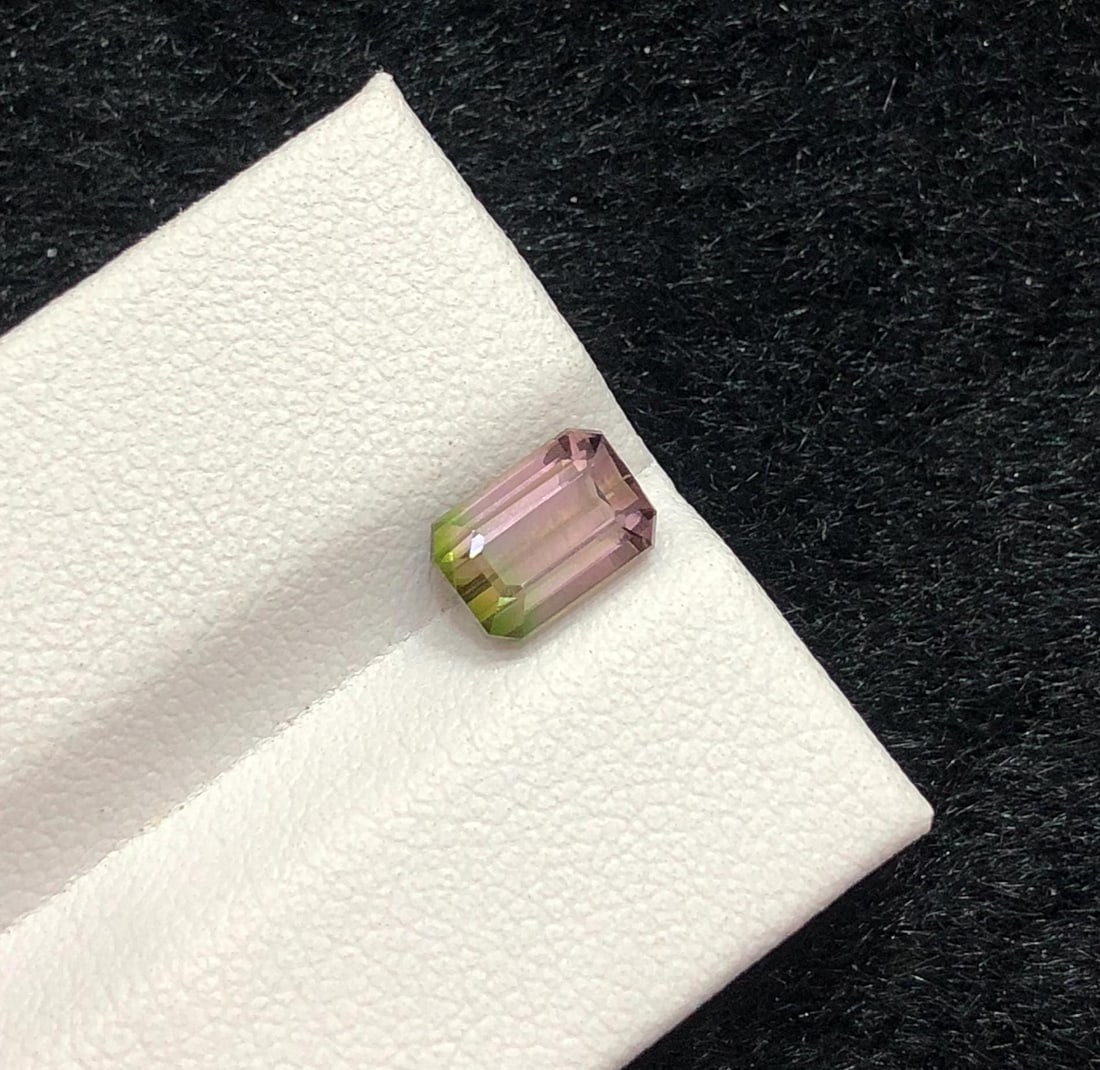 Bi-Color Tourmaline Gemstone: Emerald Cut Green & Pink Afghan Crystal - 4