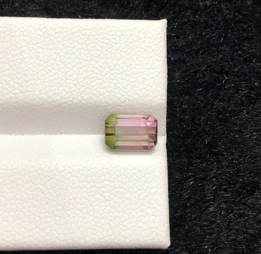Bi-Color Tourmaline Gemstone: Emerald Cut Green & Pink Afghan Crystal - 6