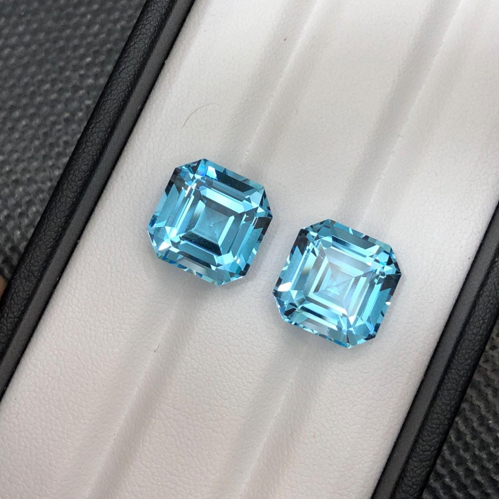 Swiss Blue Topaz Pair: Asscher Cut Gemstones, 30.65 Carat - 2