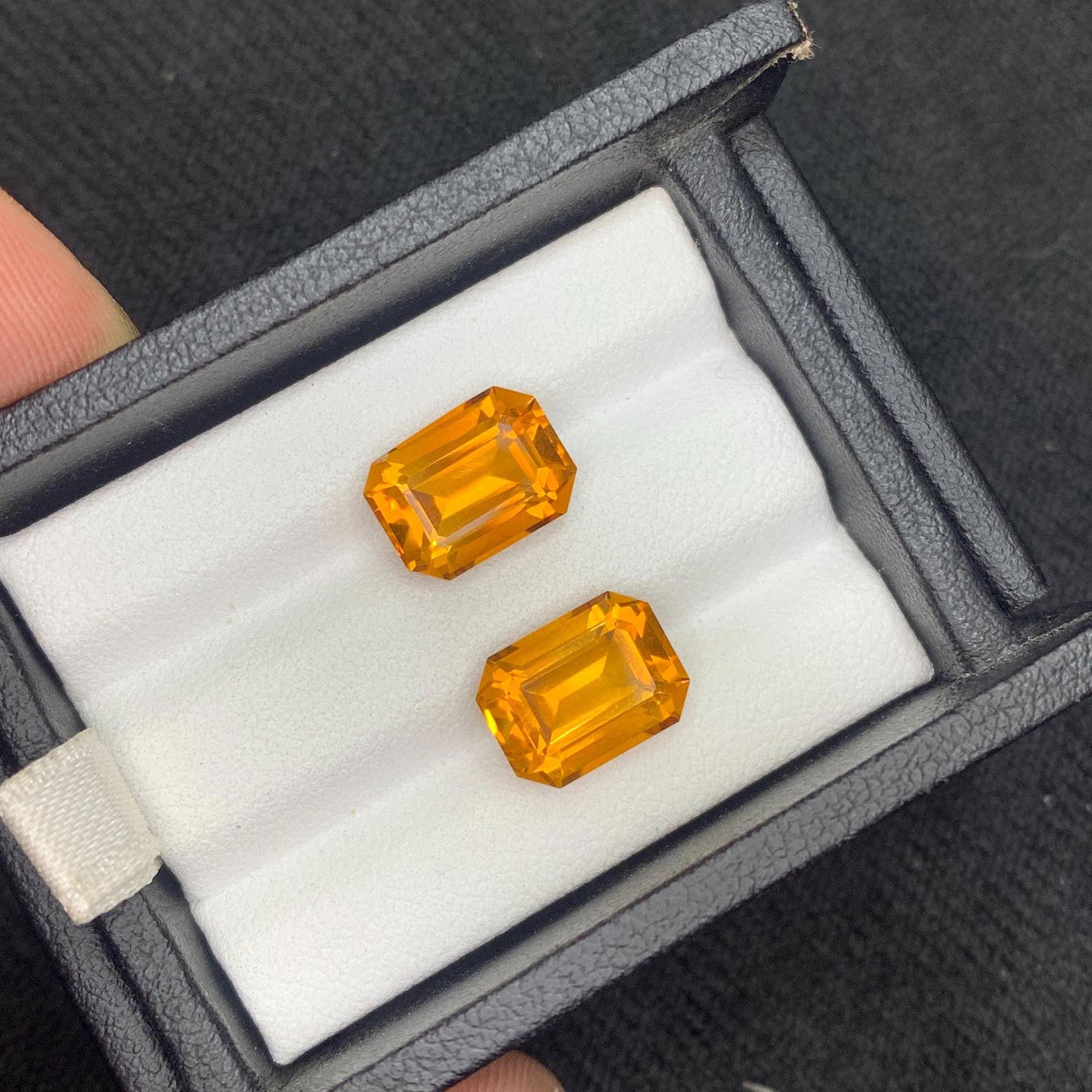 Emerald Cut Citrine Gemstone Pair: Brownish Orange Jewelry (7.44 Carat) - 8