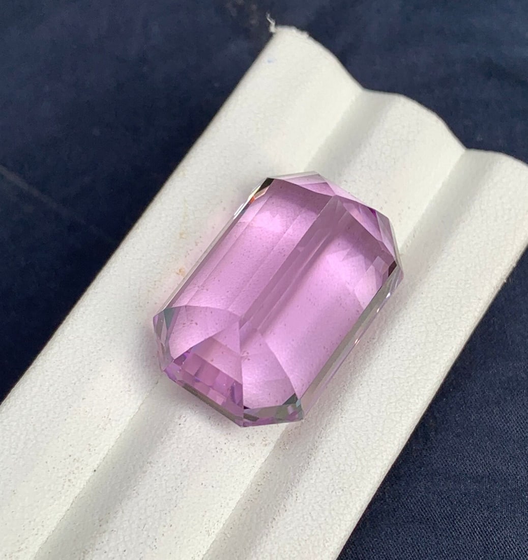 46.40 ct Cotton Pink Kunzite Gemstone: Emerald Cut Jewelry Stone - 9