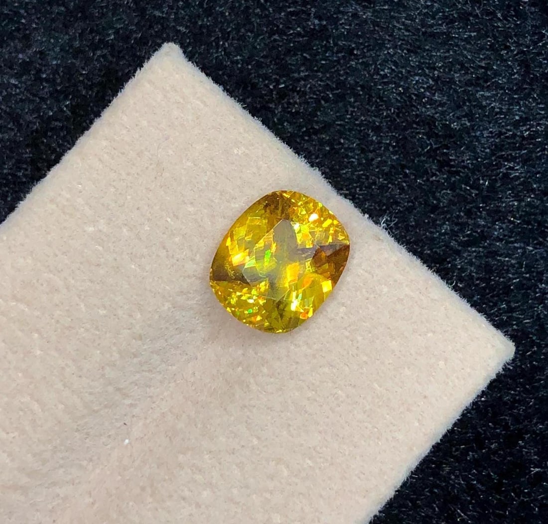 3.34 Carat Yellow Sphene Gemstone: Cushion Cut Titanite - 3