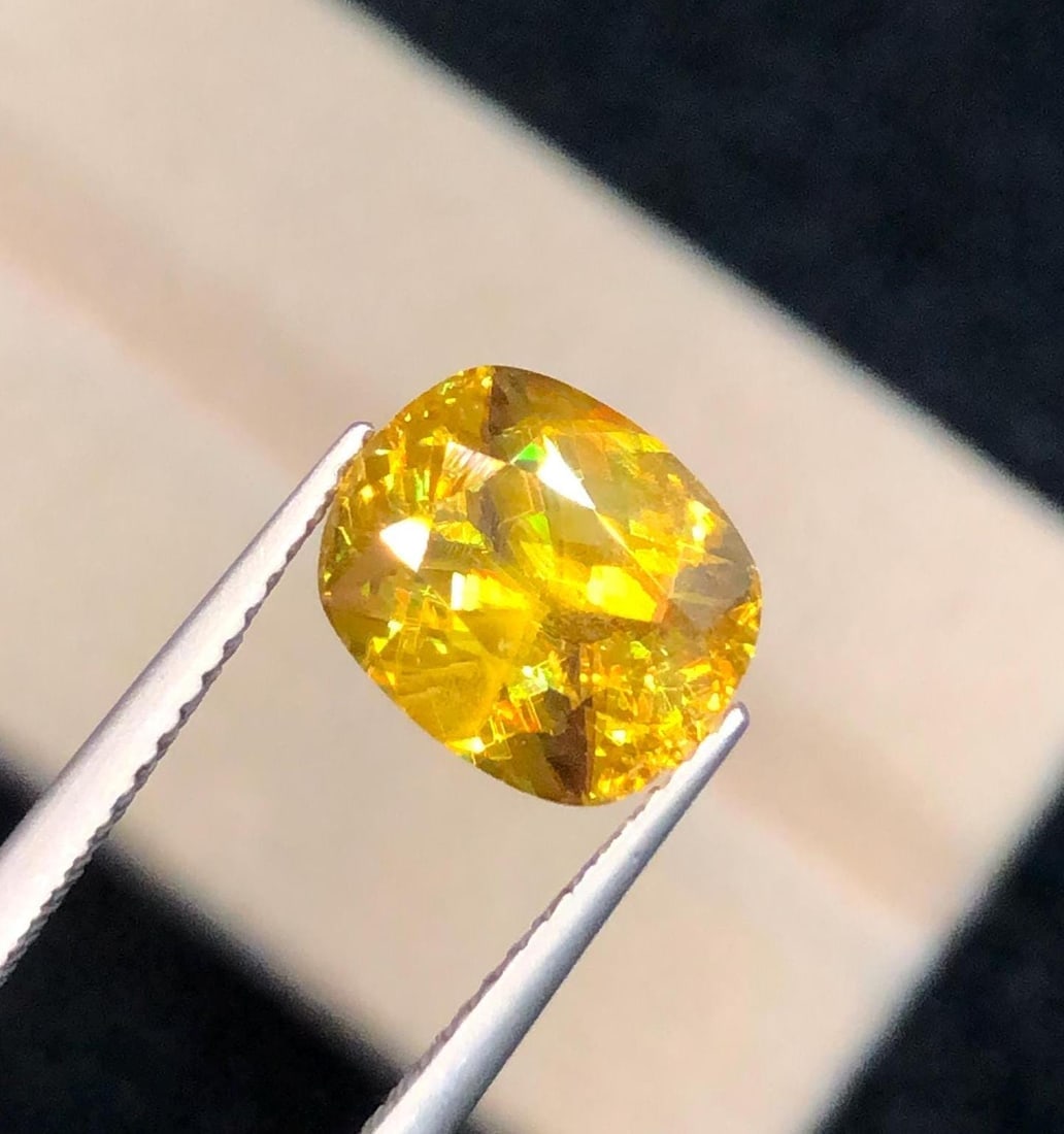 3.34 Carat Yellow Sphene Gemstone: Cushion Cut Titanite - 5