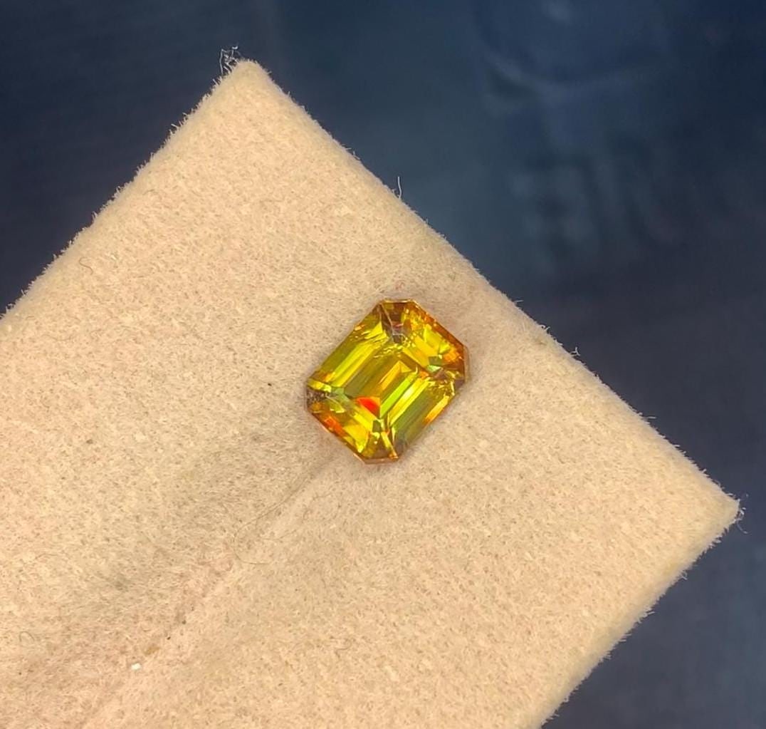 1.50 Carat Emerald Cut Sphene Gemstone: Intense Fire Titanite - 3