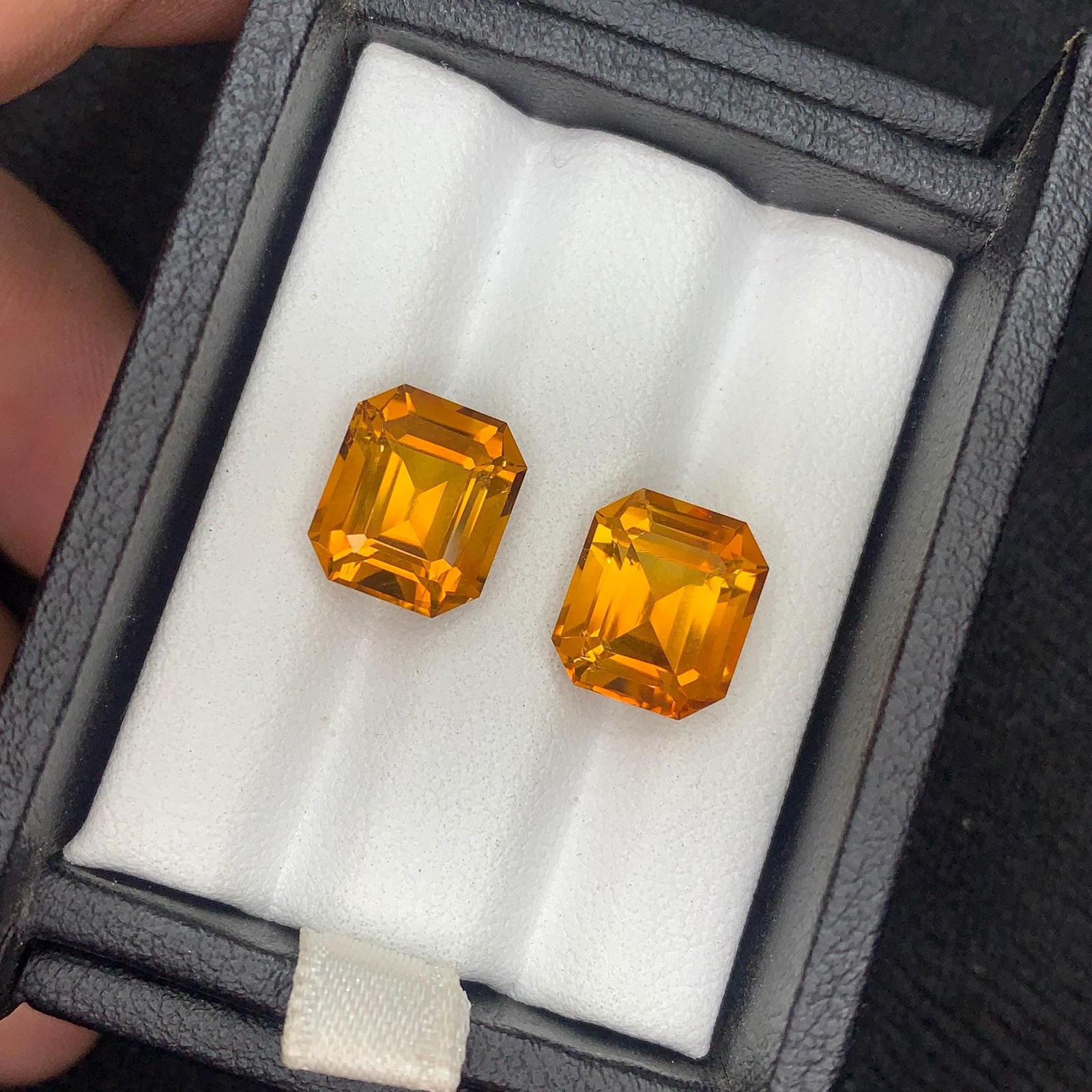 Emerald Cut Citrine Gemstone Pair: Brownish Orange, 7.62 Carat - 2