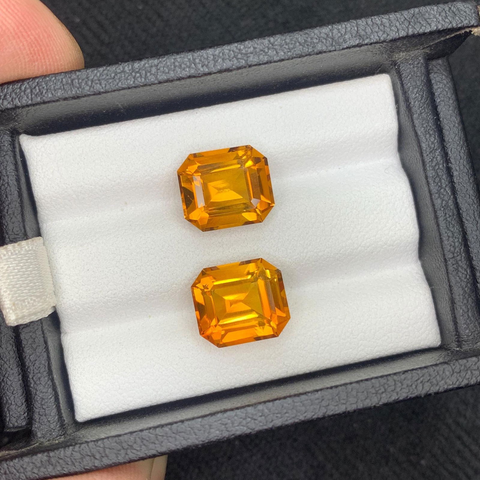 Emerald Cut Citrine Gemstone Pair: Brownish Orange, 7.62 Carat - 4