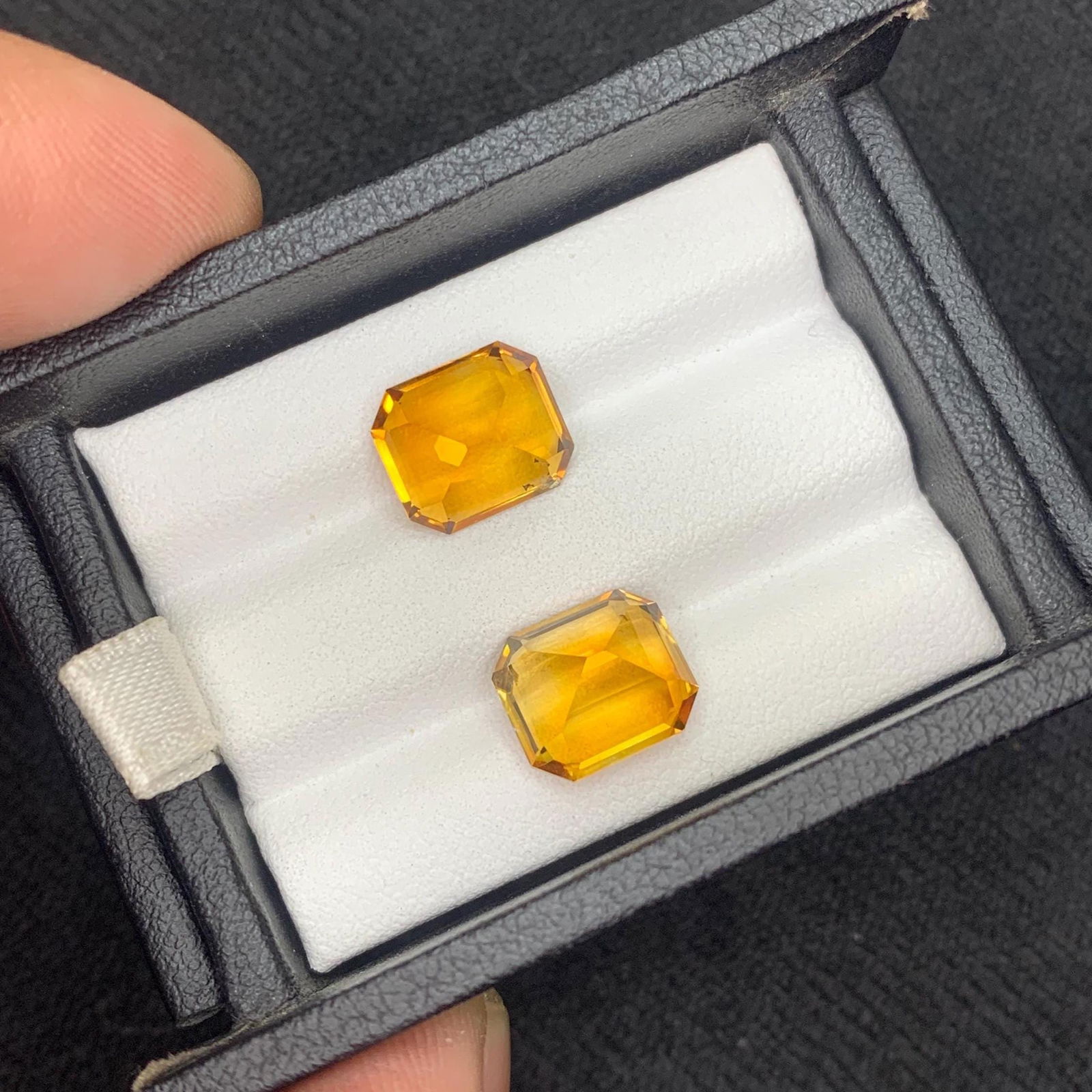 Emerald Cut Citrine Gemstone Pair: Brownish Orange, 7.62 Carat - 9