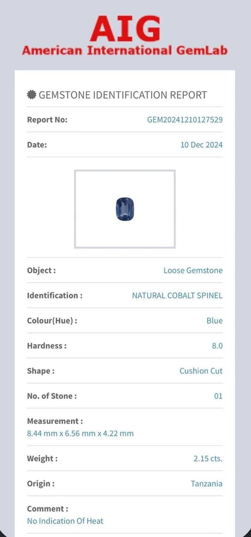 2.15 Carat Violet Blue Spinel: Natural Cushion Cut Gemstone from Tanzania: Title:2.15 Carat Violet Blue Spinel: Natural Cushion Cut Gemstone from TanzaniaDescription:Materials: Gemstone: Spinel Carat weight: 2.15 