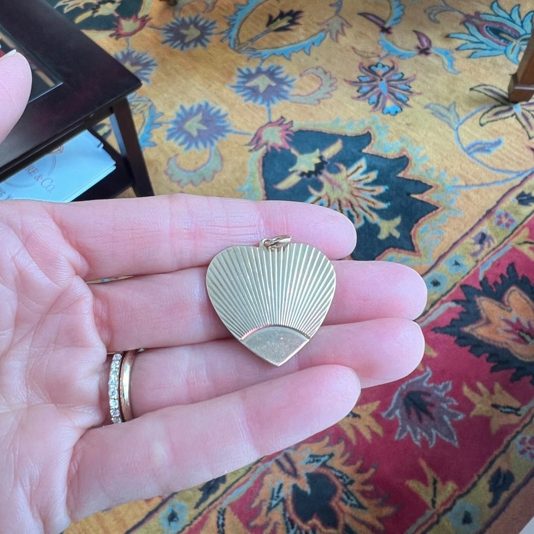 Vintage 1950's Engine Turned Fluted Heart Charm Pendant 14K Yellow Gold, 4.53 Gr - 4