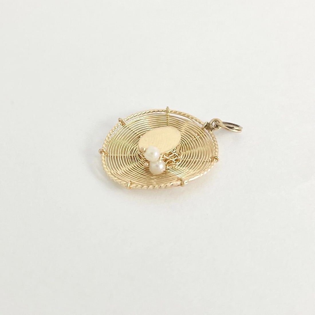 Vintage 1960's Pearl Hat Pendant Charm 14K Yellow Gold, 2.05 Grams - 8