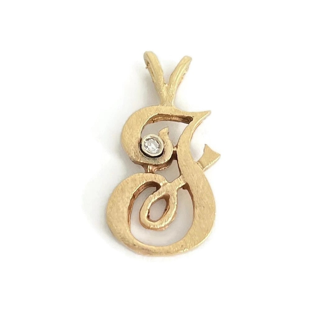 Vintage Letter J Initial Diamond Necklace Pendant 14K Yellow Gold, 1.70 Grams - 2