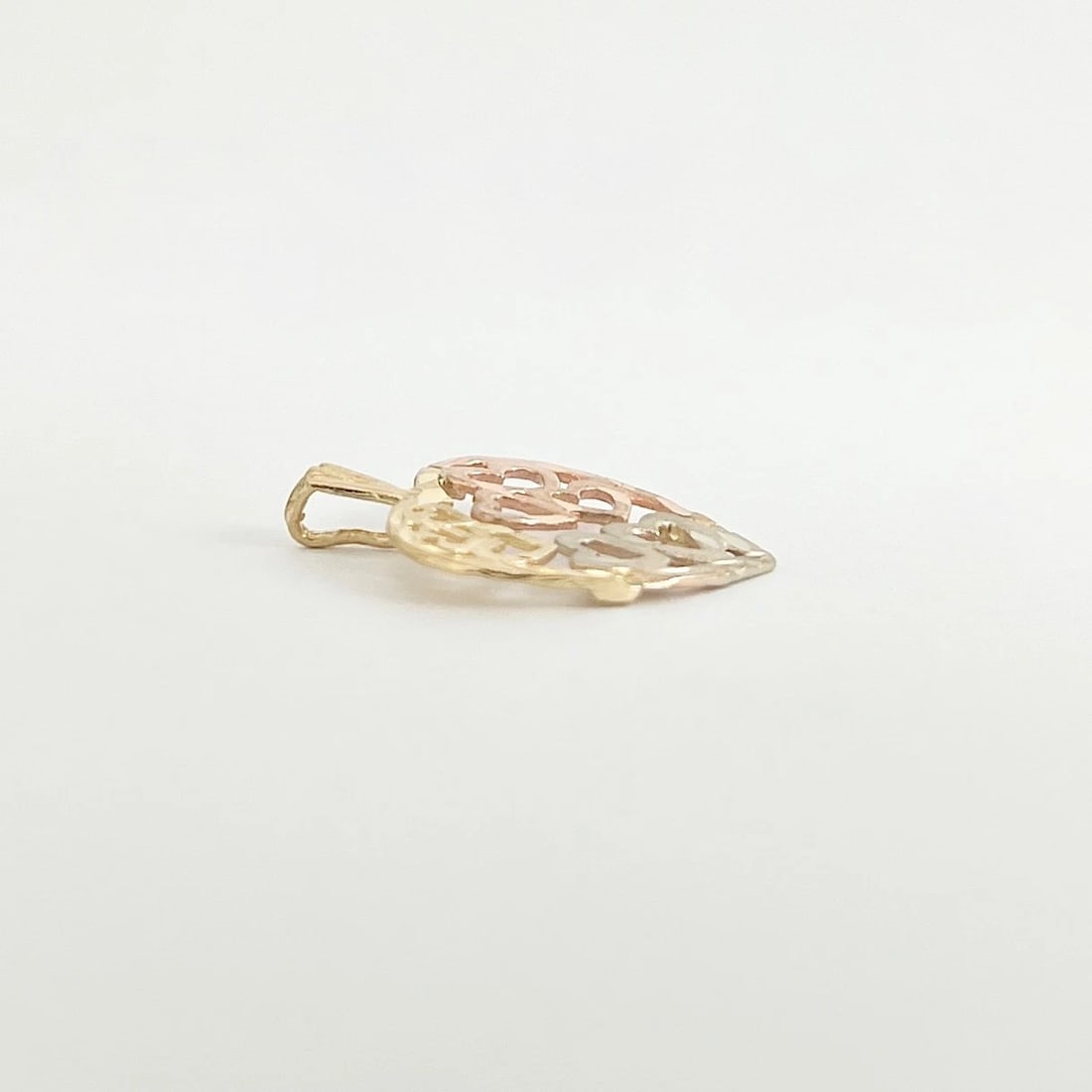 Vintage Tri-Color Heart Charm Necklace Pendant 14K Yellow Rose Gold, 1.30 Grams - 6