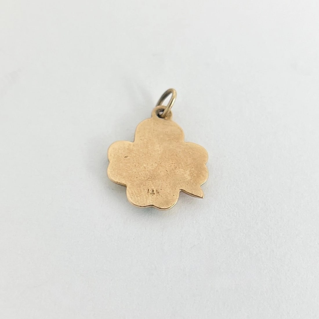 Vintage 1950's Green Enamel Lucky Four-Leaf Charm 14K Yellow Gold, 2.44 Grams - 7