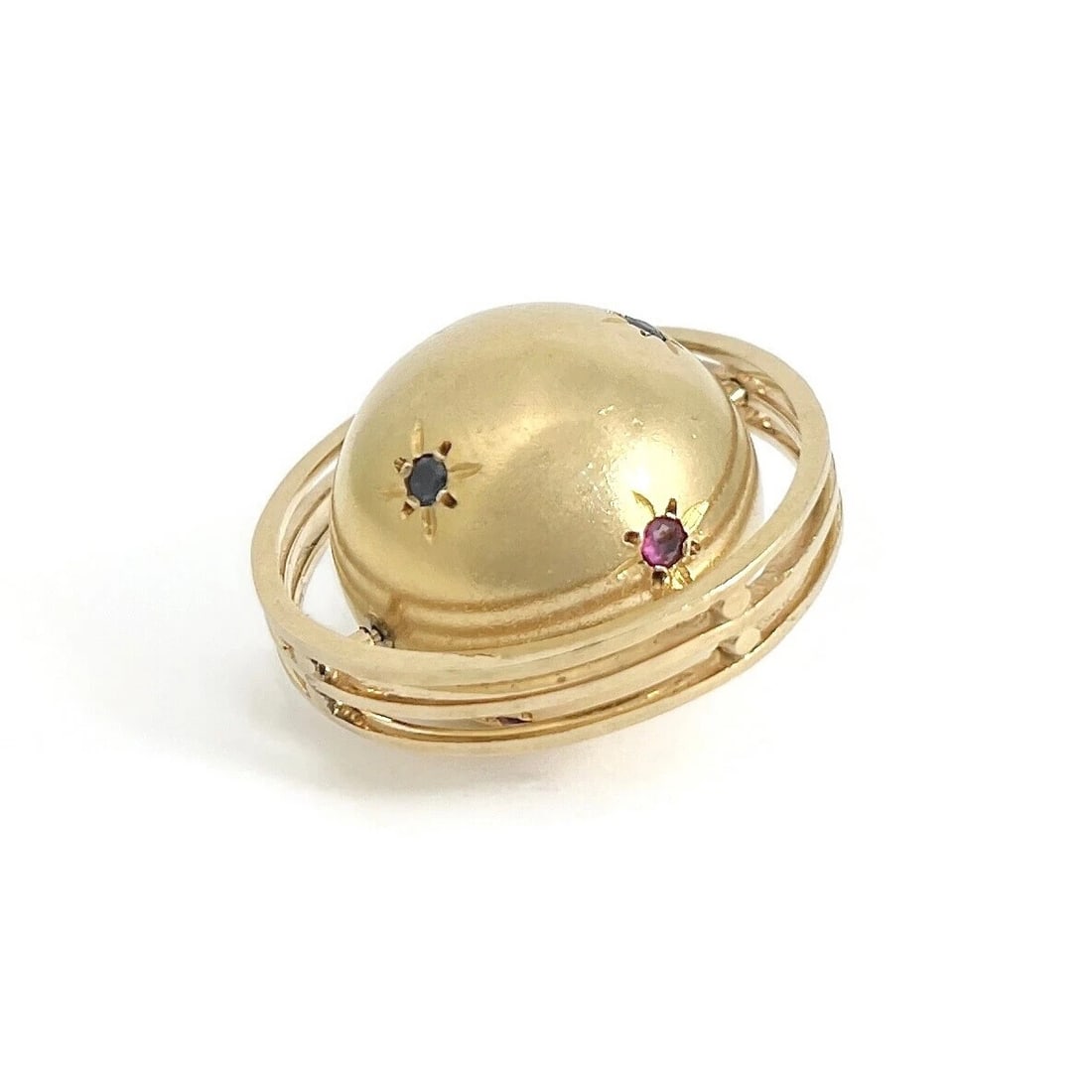Vintage 1960's Sapphire Spinning Ball Orb Charm Pendant 14K Yellow Gold 14.85 Gr - 2