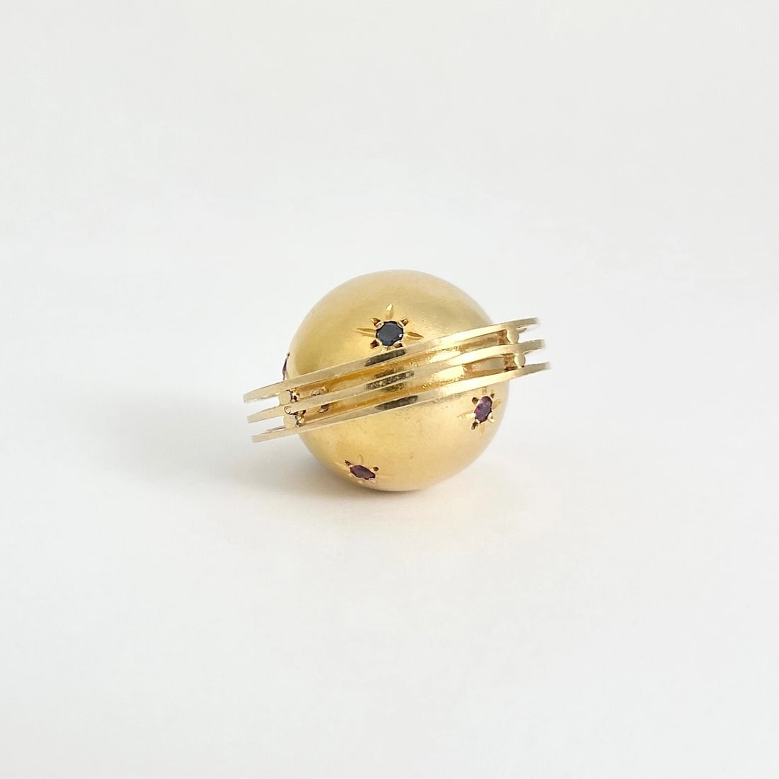 Vintage 1960's Sapphire Spinning Ball Orb Charm Pendant 14K Yellow Gold 14.85 Gr - 9