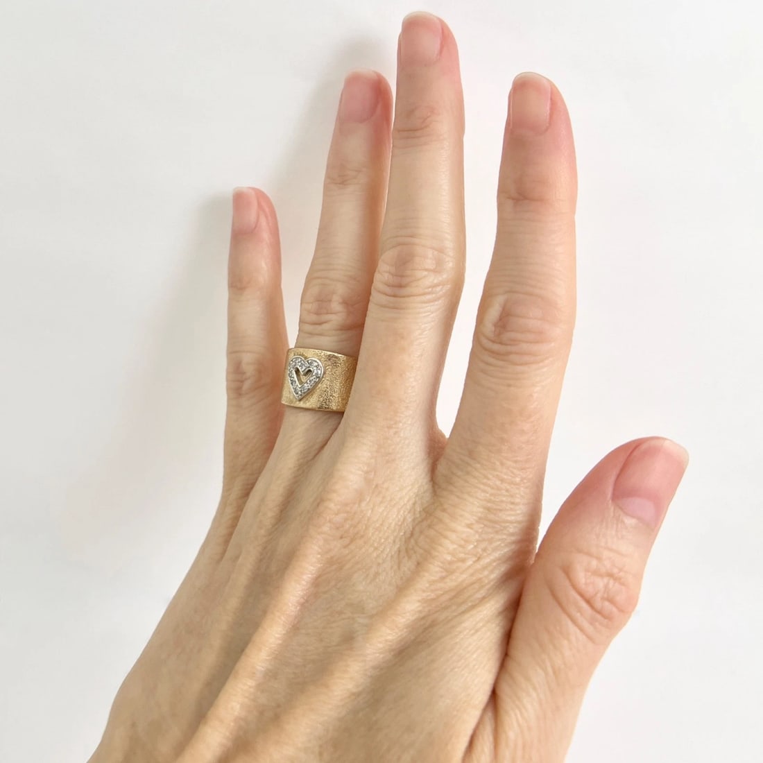 Vintage 1950's Wide Pave Diamond Heart Ring 14K Yellow Gold, 7.64 Grams - 4