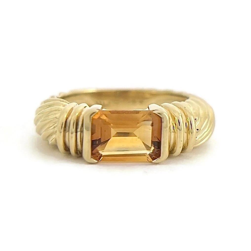 Vintage 1960's Orange Citrine Gemstone Band Ring 14K Yellow Gold, 6.33 Grams: "Vintage 1960's Orange Citrine Gemstone Band Ring 14K Yellow Gold, 6.33 Grams This ring is a beautiful statement ring! Please let us know if you have any questions. Circa: 1960's Gemstone: 1 emerald c