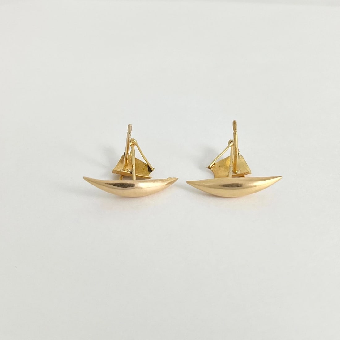 Vintage 1950's Sailboat Drop Stud Earrings 18K Yellow Gold, 1.58 Grams - 7