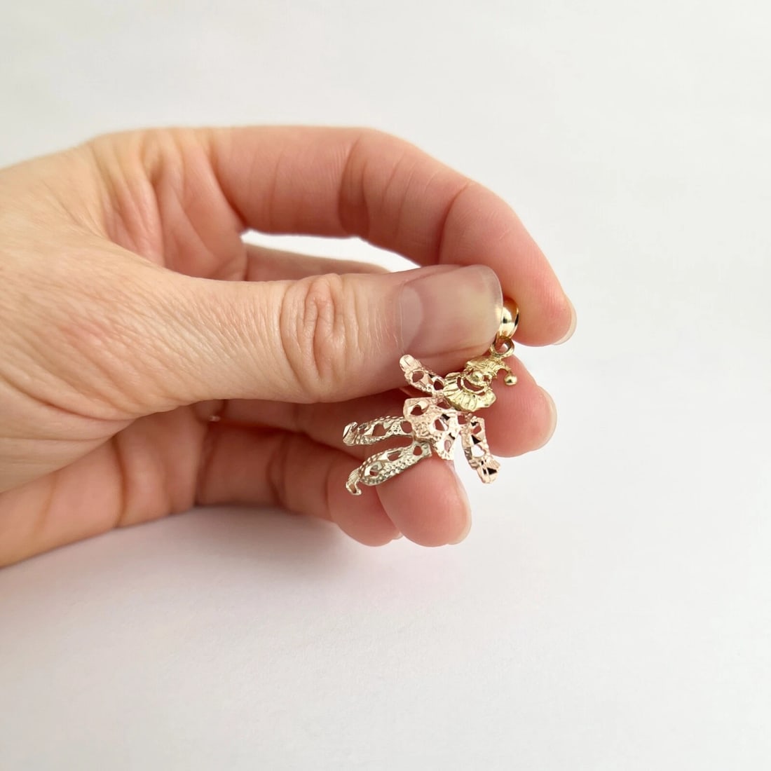 Vintage Tri-Color Clown Joker Pendant Charm 14K Yellow Rose White Gold, 1.72 Gr - 5