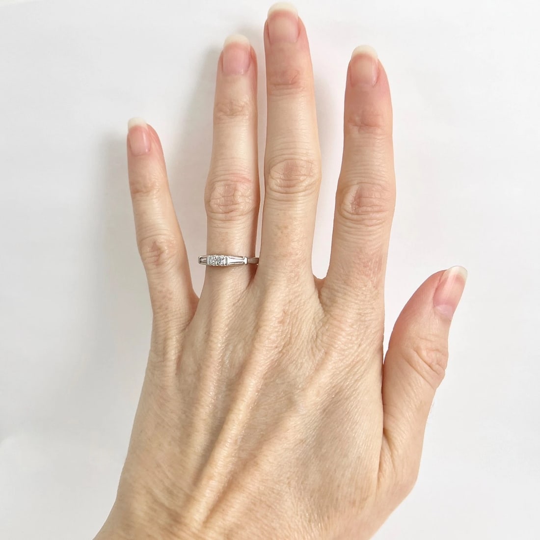 Vintage 1940's 2-Stone Diamond Engagement Ring Platinum, .18 CTW, 3.33 Grams - 3