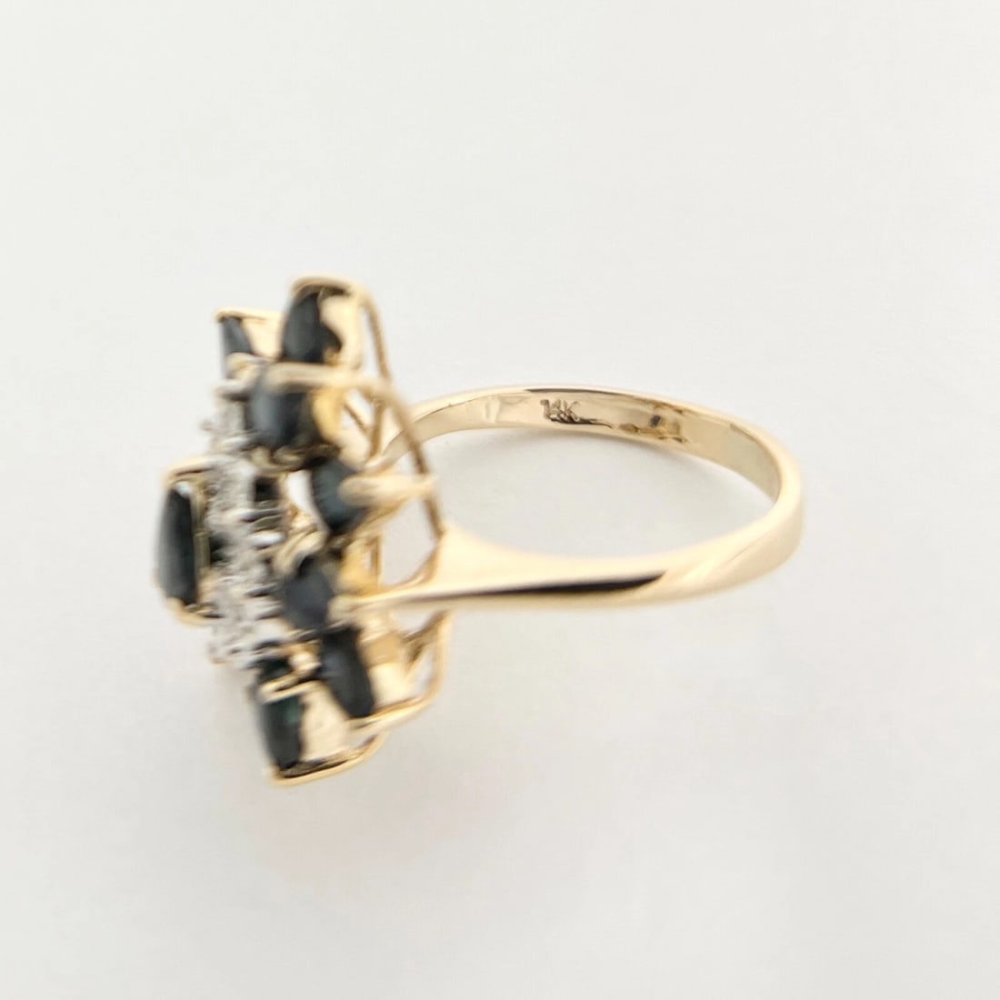 Vintage Pear Blue Sapphire Diamond Cocktail Ring 14K Yellow Gold, 4.38 Grams - 9