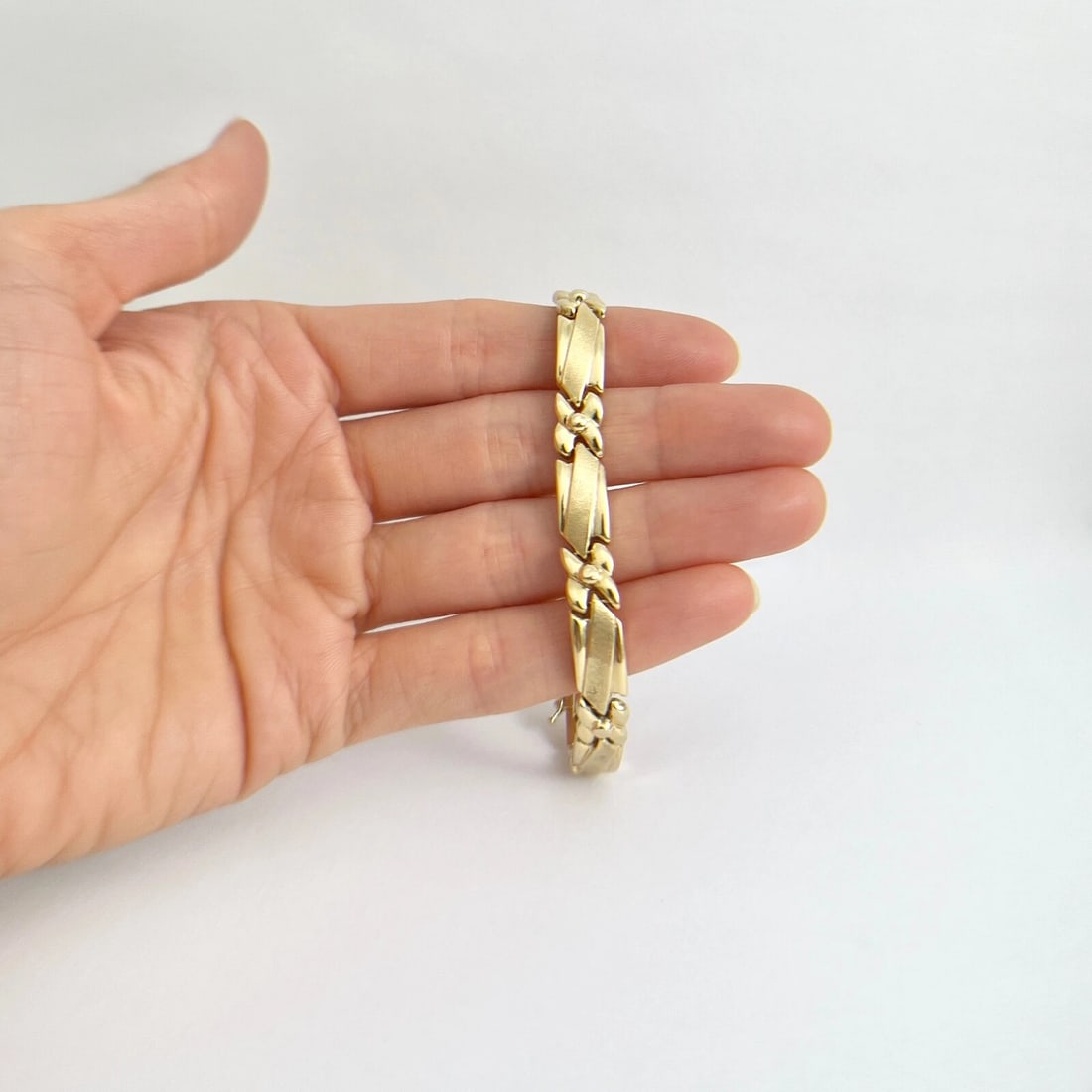 Vintage Geometric Chain Link Bracelet 14K Yellow Gold, 7 Inches, 10.36 Grams - 3