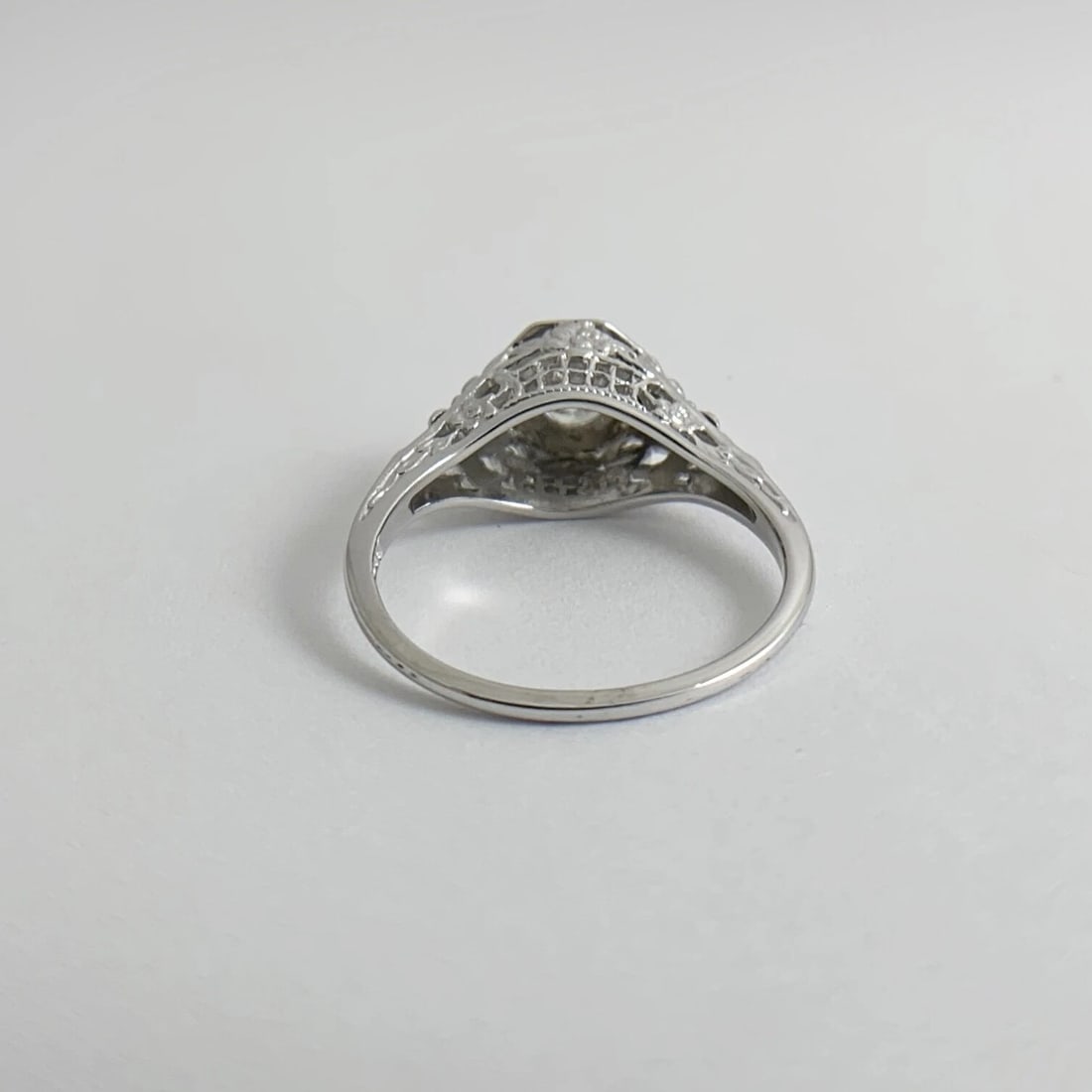 Antique Art Deco Round Diamond Filigree Engagement Ring 18K White Gold, 2.86 Gr - 10
