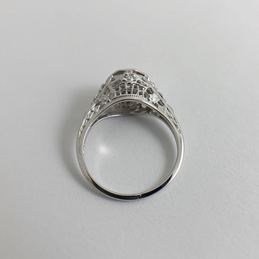 Antique Art Deco Round Diamond Filigree Engagement Ring 18K White Gold, 2.86 Gr - 12