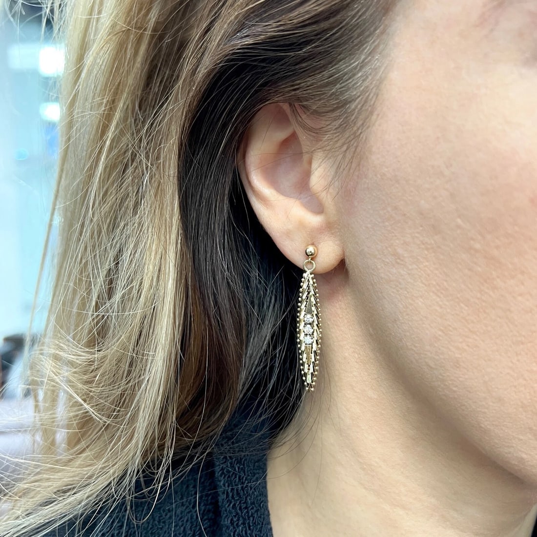 Vintage Diamond Flex Dangle Drop Earrings 14K Yellow Gold, 6.77 Grams - 5