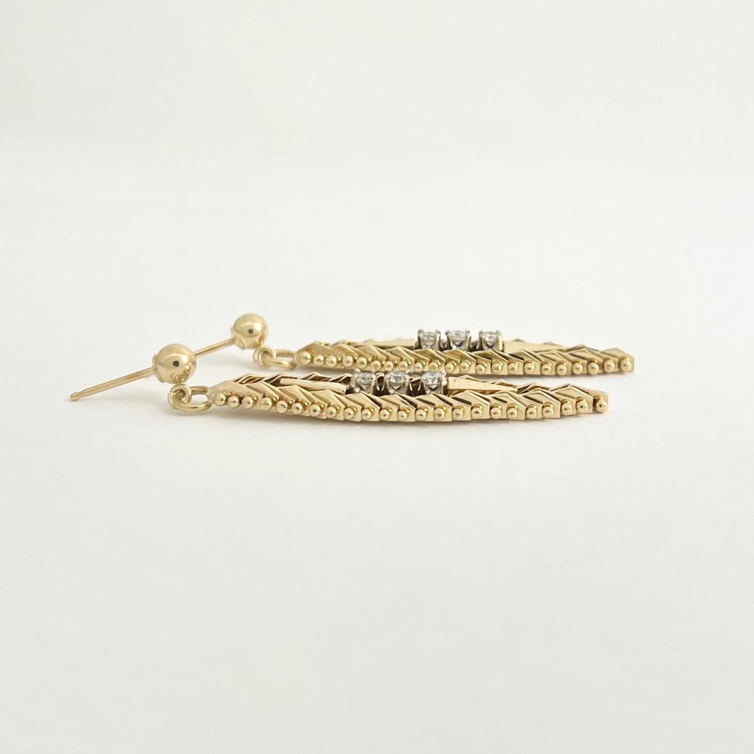 Vintage Diamond Flex Dangle Drop Earrings 14K Yellow Gold, 6.77 Grams - 6