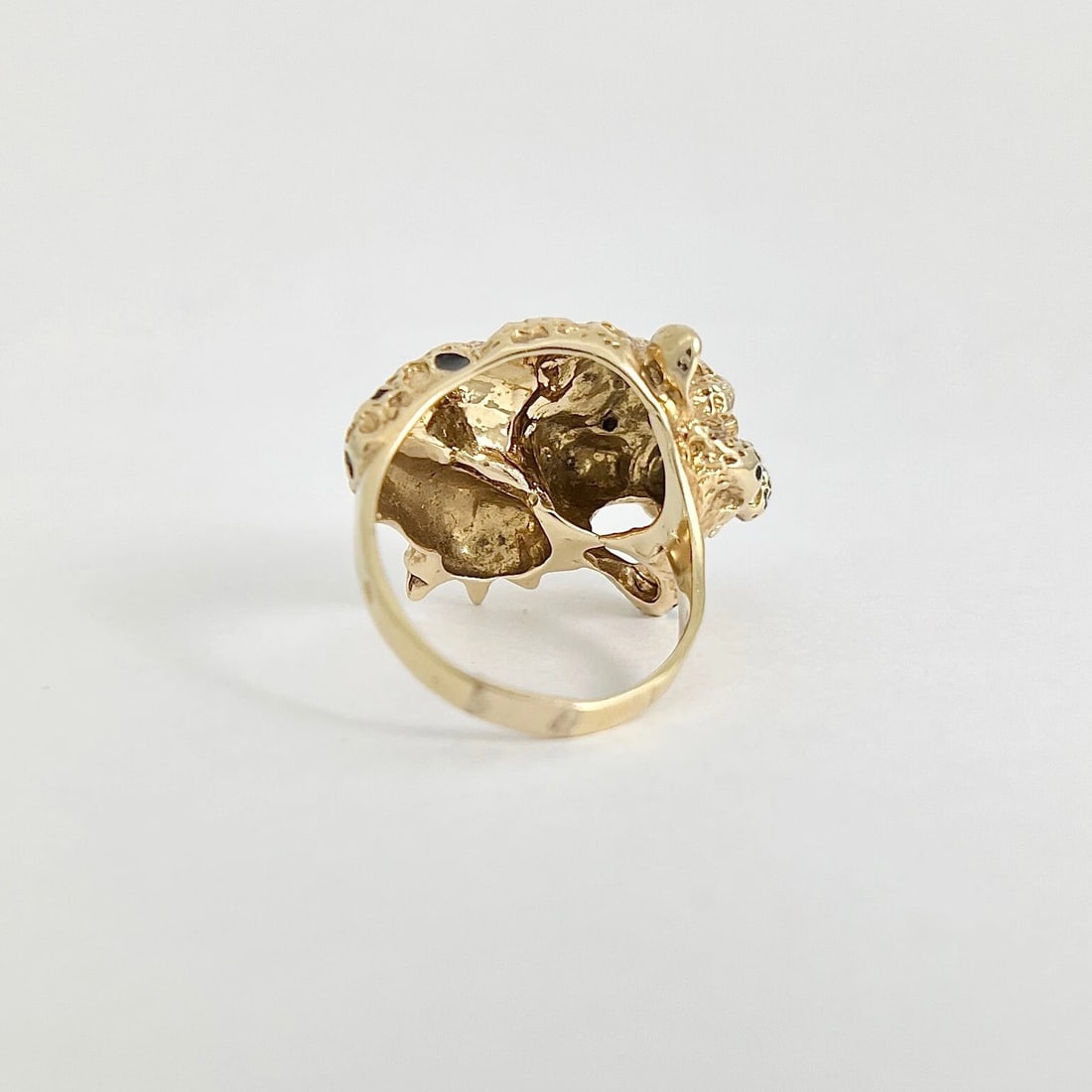 Vintage 1950's Black Enamel Leopard Cheetah Jaguar Ring 14K Yellow Gold 11.25 Gr - 9