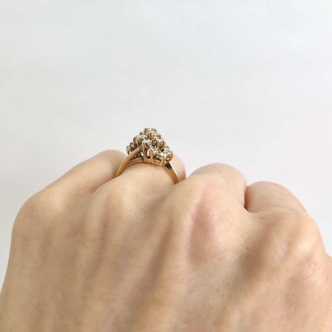 Vintage Diamond Cluster Cocktail Statement Ring 14K Yellow Gold, 4.55 Grams - 6