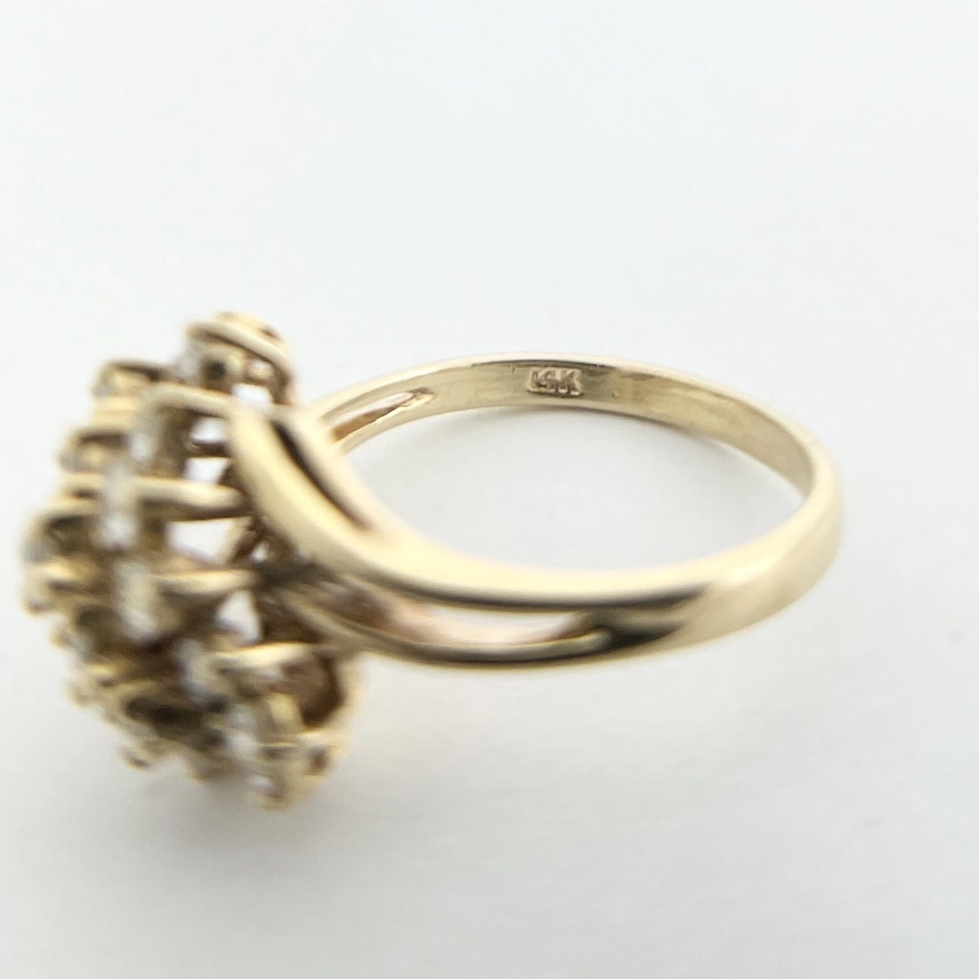 Vintage Diamond Cluster Cocktail Statement Ring 14K Yellow Gold, 4.55 Grams - 9