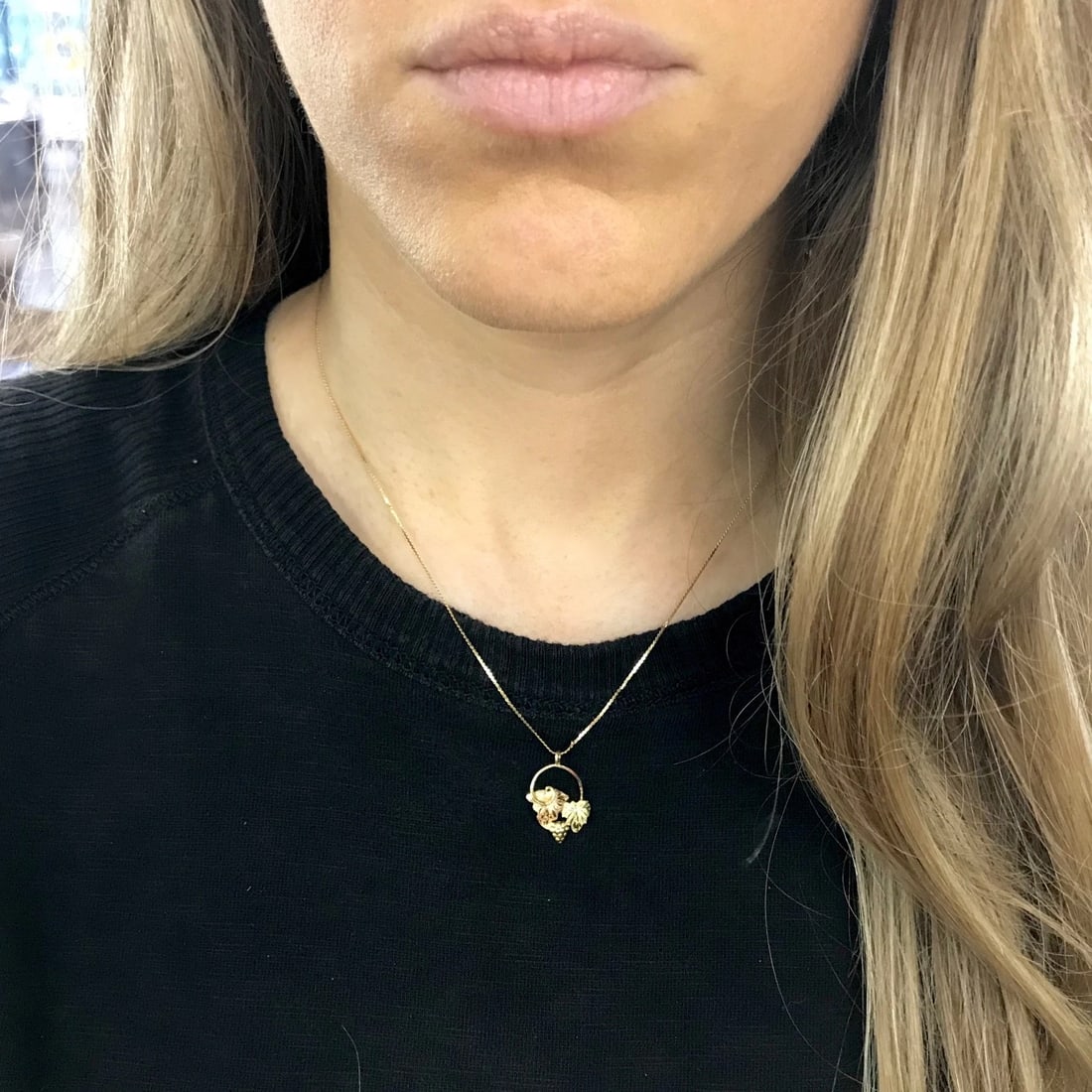 Vintage Grape Leaf Pendant Necklace 14K Yellow Pink Rose Gold 16 Inches, 2.01 Gr - 6