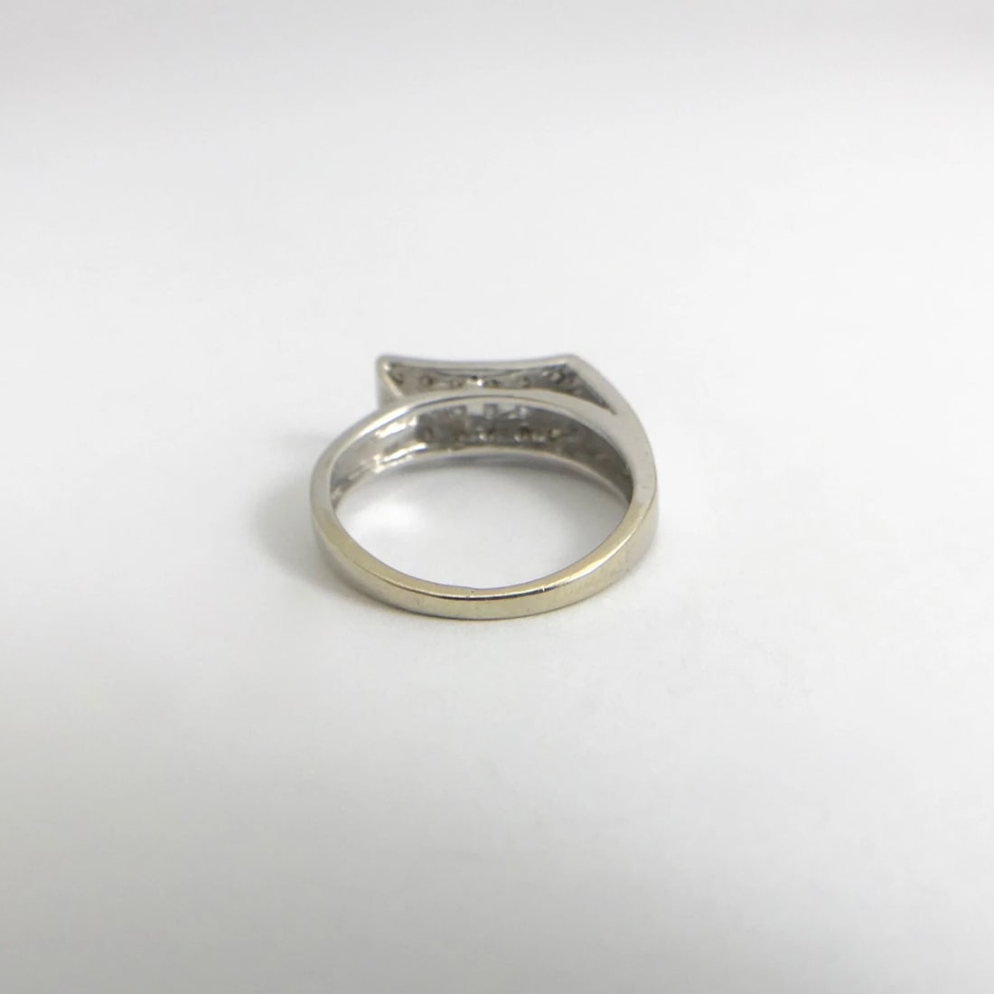 Vintage Brown Cognac White Diamond Concave Flat Top Ring 14K White Gold, 2.7 Gr - 11