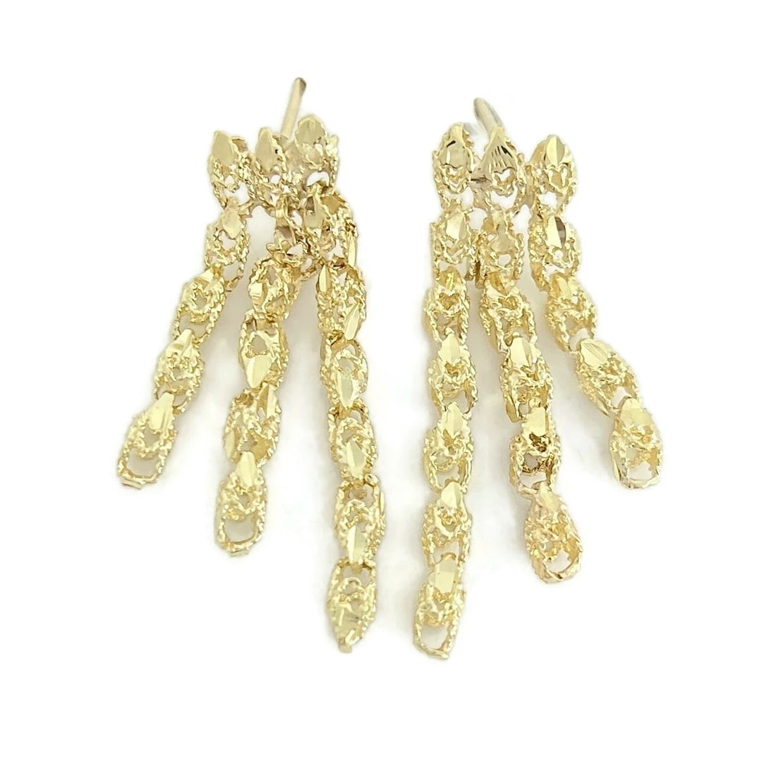 Vintage Multi Chain Dangle Drop Earrings 14K Yellow Gold, 4.47 Grams - 2
