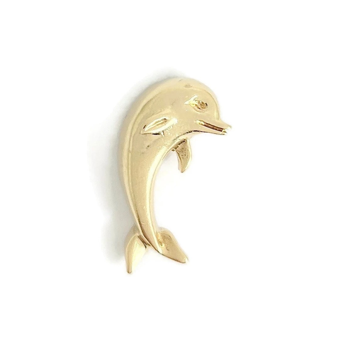 Vintage Dolphin Necklace Pendant Charm 14K Yellow Gold, 1.96 Grams - 2