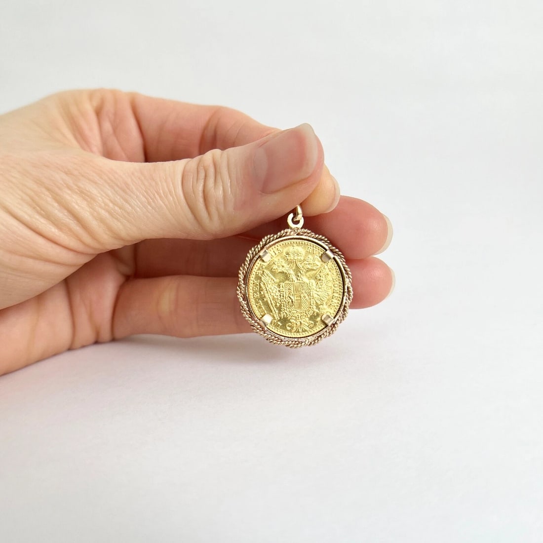 1915 Austrian Coin Franc Avstriae Imperator Pendant 24K Yellow Gold, 5.71 Grams - 4